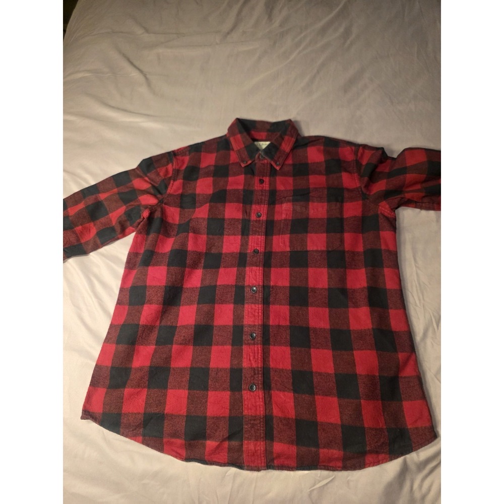 Vintage LL Bean Plaid Flannel Shirt Mens XL Navy Orange Button Down Made in USA